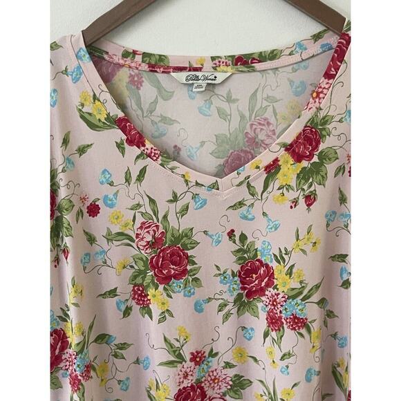 Pioneer Woman 3/4 Sleeve XXL Pink Red Floral V-Neck Top T-Shirt Cotton Blend - Picture 4 of 10